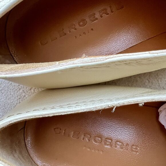 Clergerie Paris Lozy Creamy Beige Lambskin Leather Shoes Raffia Soles EU 37 US 6 - Picture 13 of 16